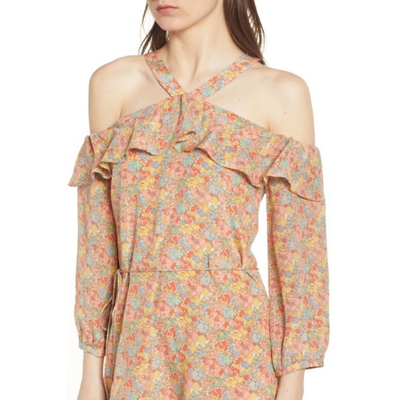 Madewell Floral Cold Shoulder Ruffle Dress Size 4 - Picture 6 of 8